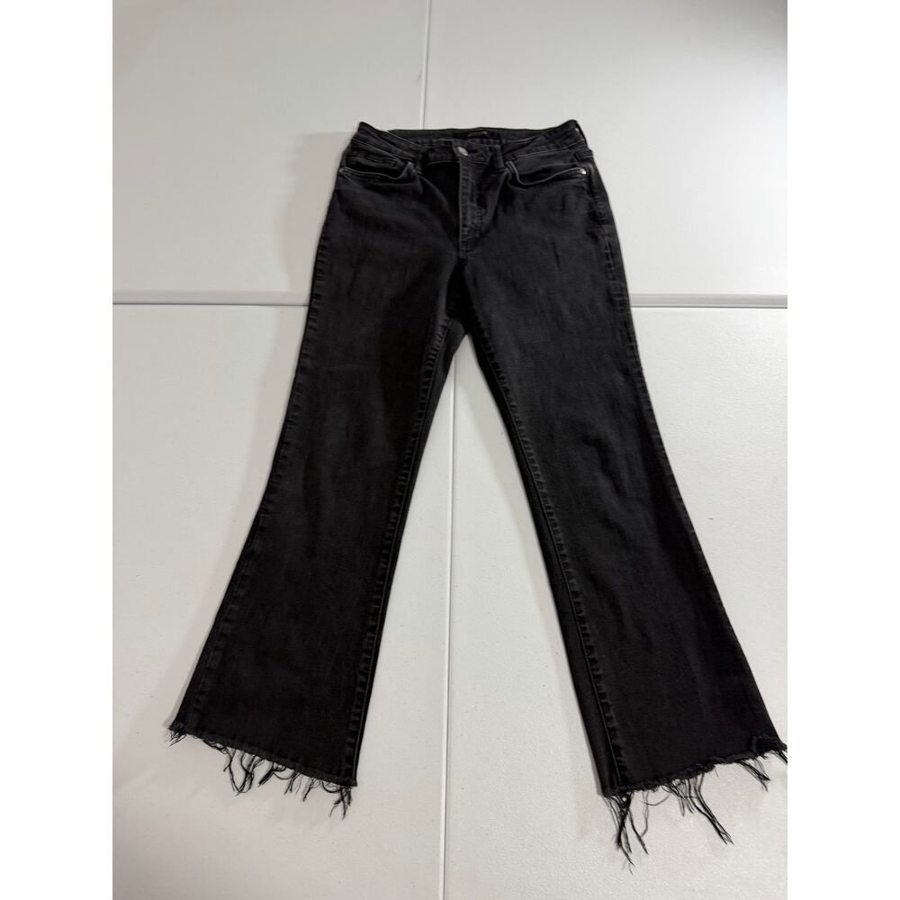 Joe’s Jeans Womens 28 Black High Rise Flare Crop Raw Hem Stretch Denim